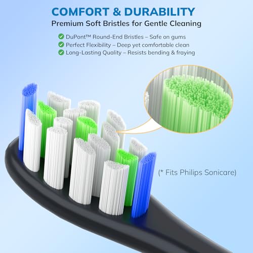 Replacement Toothbrush Heads for Philips Sonicare 16 Pack Black - Soft Bristles