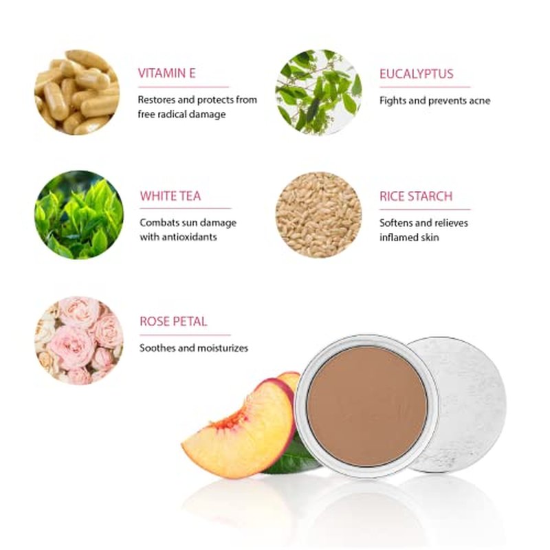 100% PURE Powder Foundation Matte Finish Face Makeup - Oil Absorbing Pressed Poreless Concealer - Vegan Fruit Pigmented Mousse Color (Tan-Deep Shade w/Yellow Undertones) - 0.32 Oz