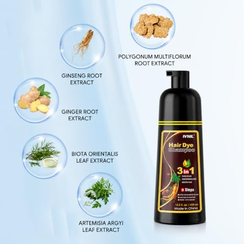 Ivnil Chestnut Brown Hair Dye Shampoo 3-in-1 for Men & Women