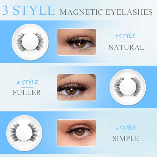 Magnetic Eyelashes with Applicator,Reusable Magnetic Eyelashes Natural Look,Easy to Wear Reusable Soft Lashes kit No Glue Needed(Simple)