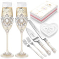 Wedding Cake Cutting Set with Crystal Champagne Flutes - Silver Variation