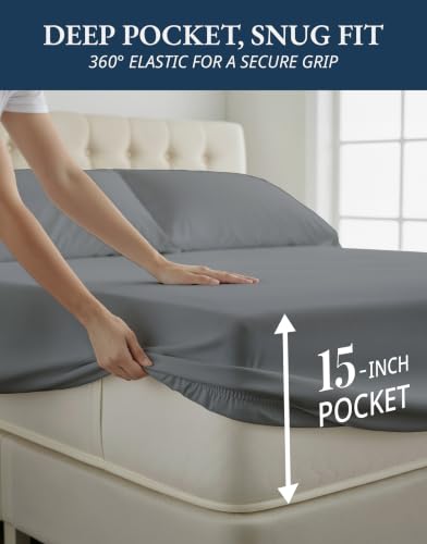 Lane Linen Queen Sheet Set Charcoal 100% Egyptian Cotton Sateen - Deep Pocket