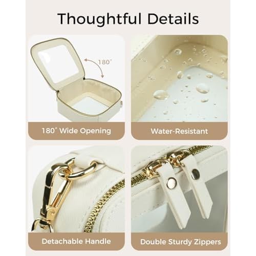 Moyad Clear Makeup Bag with Handle, TSA Approved Toiletry Bag, Transparent Cosmetic Case Car Essentials Make Up Storage for Ladies Girls - Beige