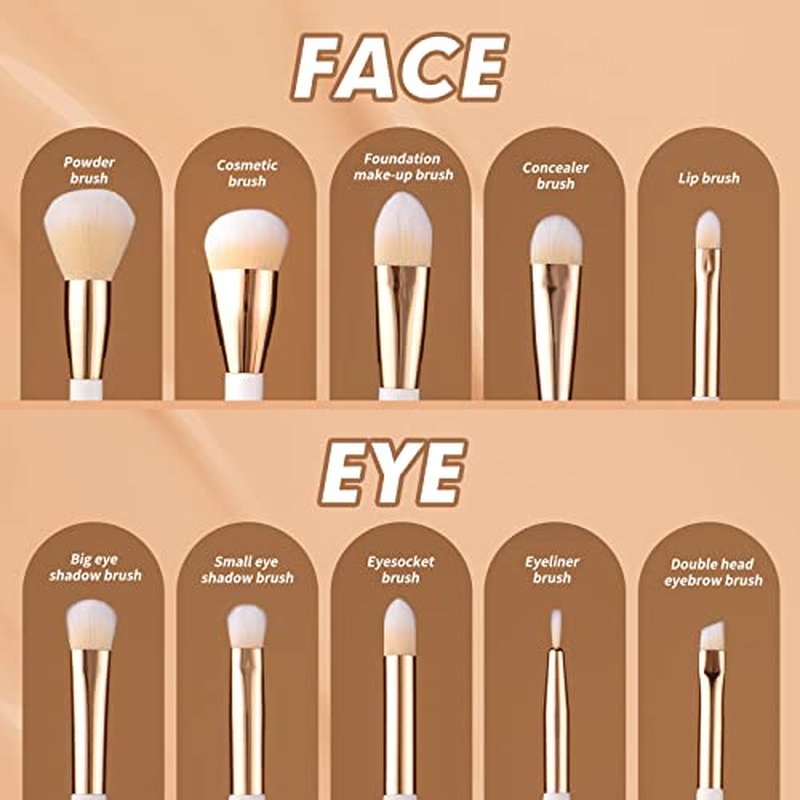 10Pcs Makeup Brushes Set Professional Kabuki Foundation Eyeshadow Blush Blending Lip Full Face Cosmetic Kit W/Makeup Brush Set with Holder