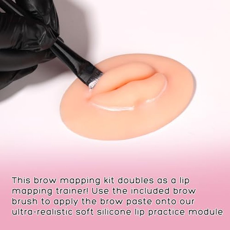 Eyebrow Mapping Kit with White Brow Mapping String, White Mapping Brow Paste, 2 Eyebrow Brush and 5D Soft Silicon Practice Silicone Lips Skin, Create Flawless Eyebrow Shape and Lip Mapping Practice