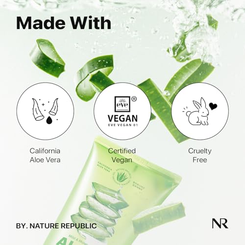 Nature Republic Mild & Moisture Aloe Vera Watery Gel (TUBE) | Quick Hydration & Moisturizing, Fast-Absorbing Non-Sticky Texture, Aftersun Cooling Gel, Korean Skincare, All Skin Types