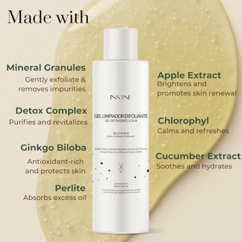 Exfoliating Cleansing Gel with Mineral Granules for Sensitive Skin ? Purifies Pores, Smooths & Refines Skin with Ginkgo Biloba & Red Algae. Dermatologically Tested, Gentle Daily Use