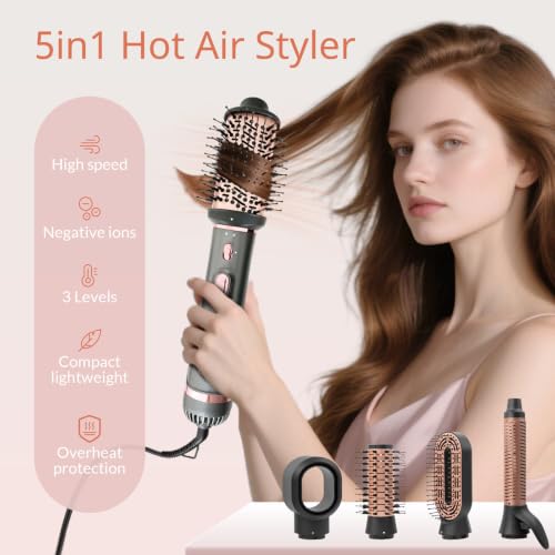 5-in-1 Hot Air Styler & Hair Dryer Brush - Ionic Multi-Styler with 5 Attachments