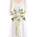 12 Inch Cascade Wedding Bouquet for Bride - Ivory & Champagne - Faux Silk Flowers