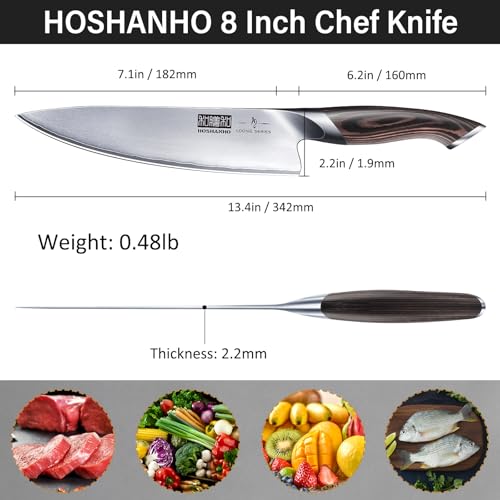 HOSHANHO 8-Inch Japanese High Carbon Steel Chef's Knife - Ultra Sharp, Ergonomic Handle