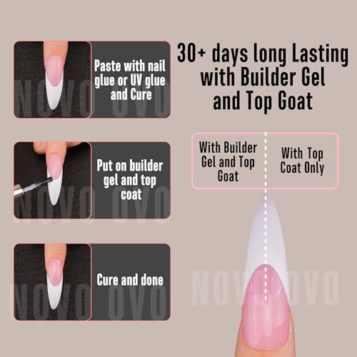 XXL Curved Stiletto Almond French Tip Nail Tips - 240 pcs Full Cover Fake Extensions