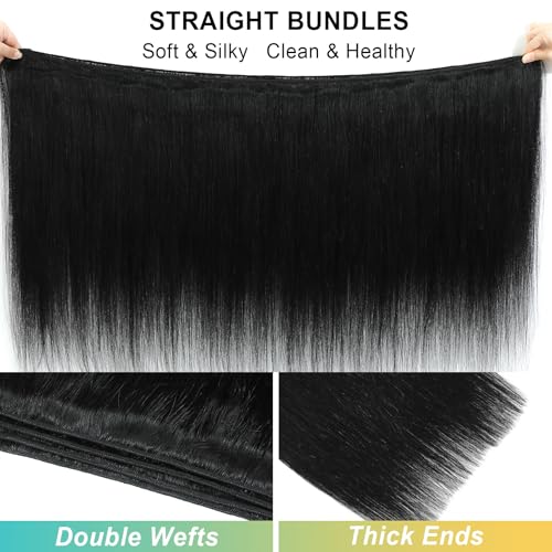 AnJudyReid Natural Black 18 Inch Brazilian Virgin Straight Human Hair Bundles
