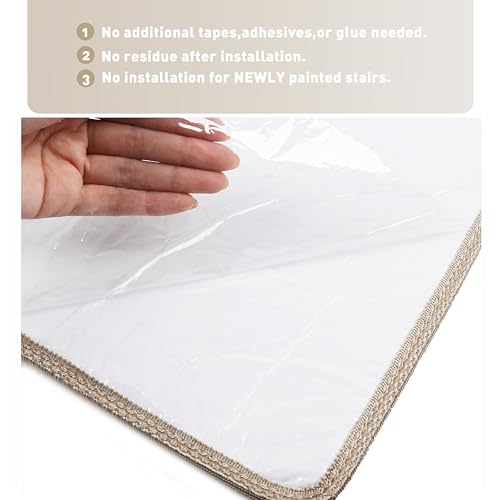 Cream Gray Carpet Stair Treads 8 x 30 Inches - 14 Pcs Ultra Plush Non-Slip Home Safety