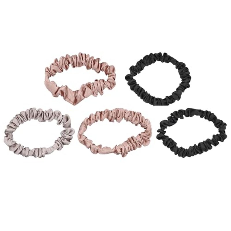 GIOVANNI Slim Satin Hair Scrunchies - Silk Hair Ties, Small Silk Scrunchies for Hair, Satin Hair Ties, Silk Skinny Scrunchies, For Healthy-Looking Hair & Skin - Scrunchie Pack of 5