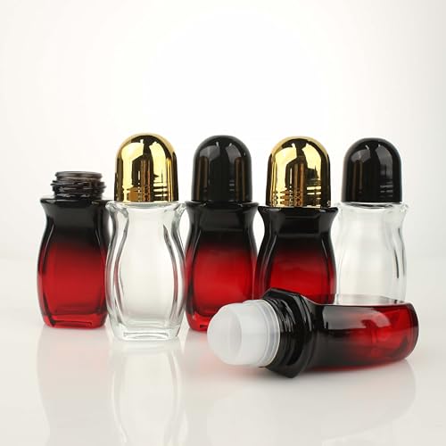 COSIDEA 5 PCS Empty 50ml 1.67oz Dark Gradient red glass oil roller bottles refillable Deodorant container applicator in bulk