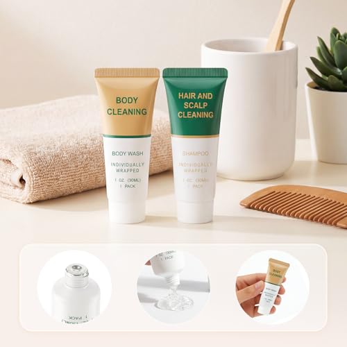 Shampoo and Body Wash Bulk,Travel Size Individually Wrapped Hotel Mini Shower Gel and Shampoo Small Cleansing Toiletries Amenities Men Women for Hotel/Vacation/Homeless 1 Fl Oz (Pack of 200)