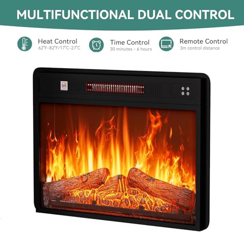 24-Inch Electric Fireplace Insert with Remote Control and Log Set - Adjustable Heat & Flame