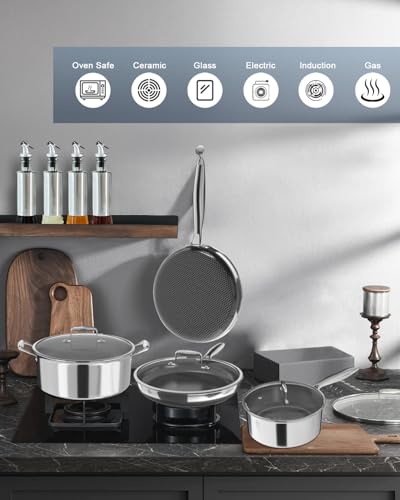 Stainless Steel Cookware Set with Nonstick Frying Pan and Saucepans - Silver, 5 Pieces
