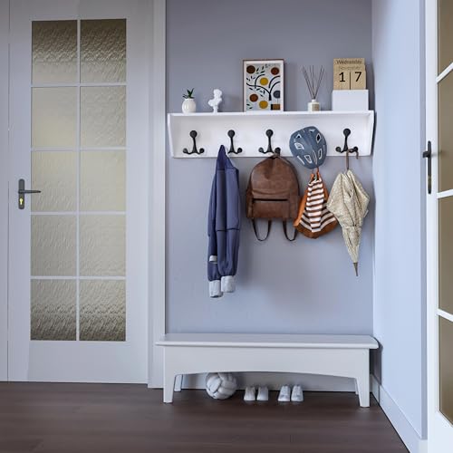 White Wall Shelf with Hooks - 35-Inch Coat Rack & Organizer for Entryway, Hallway, Living Room, Bedroom - SKOLOO