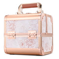 Costravio Makeup Case Train Case Portable Makeup Box with Mirror Lock Box Travel Cosmetic Train Cases Hard Make Up Organizer for Girls Nail Craft Storage Vanity Rose Gold Flower
