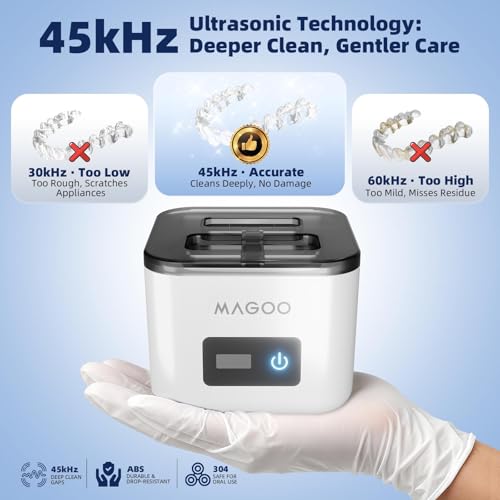 Ultrasonic Retainer Cleaner Machine 45kHz 200ML Dual Modes - White