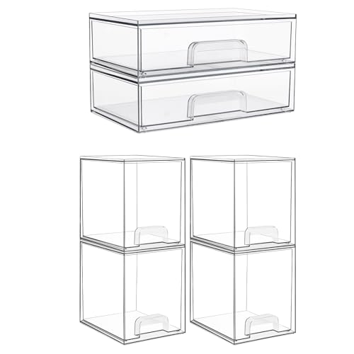 Vtopmart 2pack12''W and 4pack 7.6" H Clear Stackable Storage Drawers