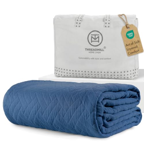 Classic Folkstone Blue Cotton Queen Size Blanket for All-Season Bed
