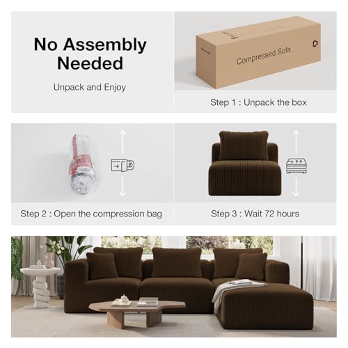 Novilla Modular Cloud Sectional Sofa with SmartS Coil Support - Brown Ottoman - No Assembly
