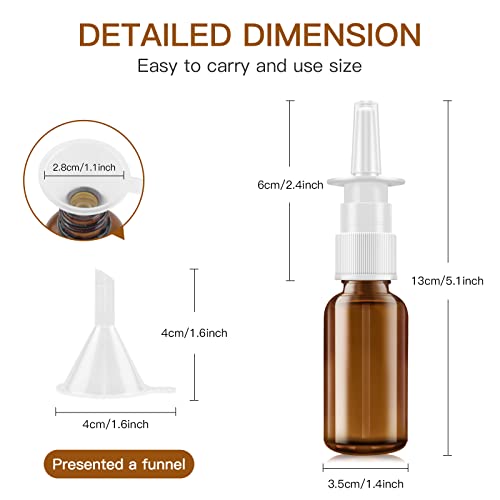 Nasal Spray Bottle, 6 Pcs 30ML/1oz Glass Amber Refillable Fine Mist Sprayers Atomizers, Small Empty Nasal Sprayer with Funnels and Labels