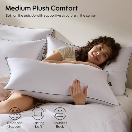 Swandream White King Goose Feather & Down Pillows 2 Pack - Hotel Luxury 3-Chamber Support