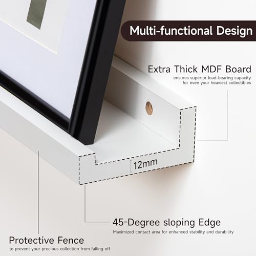 White 48-Inch Picture Ledge Shelf Set of 4 Wall Mounted Photo & Book Shelves