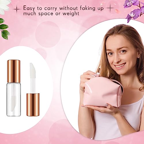 Jinei 150pcs Mini Lip Gloss Tubes 1.2ml Clear Refillable with Rose Gold Cap