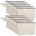 10 Pieces Cotton Canvas Makeup Bag with Bottom, Multi-Purpose Cosmetic Bag with Zipper Travel Toiletry Pouch, Blank DIY Craft Bag Pencil Bag (L, White) (MN-WB07)