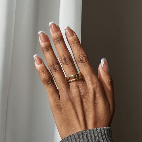 btartboxnails XCOATTIPS - Builder Gel Top Coat Set, Short Square French Tip Press on Nails with Builder Gel Top Coat Set