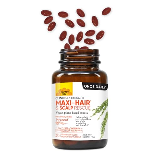 Country Life Maxi-Hair & Scalp Rescue – Plant-Based Hair Loss Support, 30 Softgels