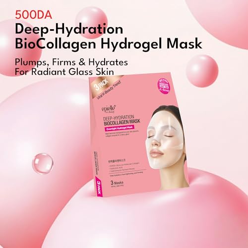 Epielle Deep Hydration BioCollagen Mask 3 Count, Overnight Hydrogel Facial Mask with 500DA Ultra-Low Molecular Collagen, Hyaluronic Acid & Galactomyces Ferment Filtrate, Korean Skin Care (Pack of 2)