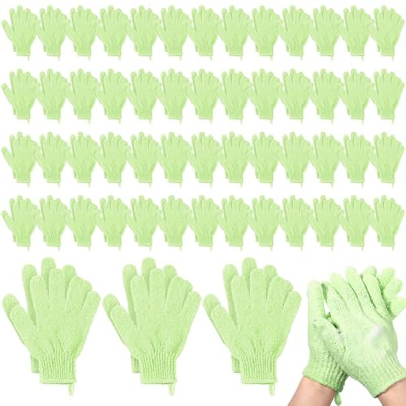 104 Pcs Exfoliating Glove Bulk Shower Gloves with Hanging Loop Exfoliating Body Scrubber Dead Skin Remover for Body Bath Beauty Spa Massage Scrubs Men Women Bathing (Green)