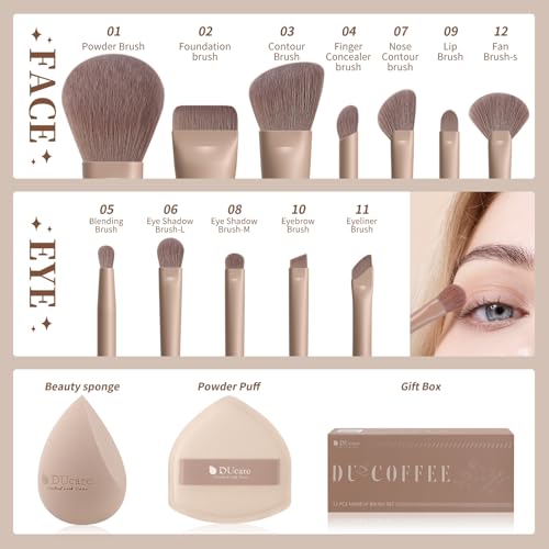 12pcs Makeup Brush Set with Sponges - Cruelty-Free Professional Brushes & Blenders