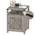 Rustic Grey Farmhouse Nightstand with Charging Station, Storage End Table