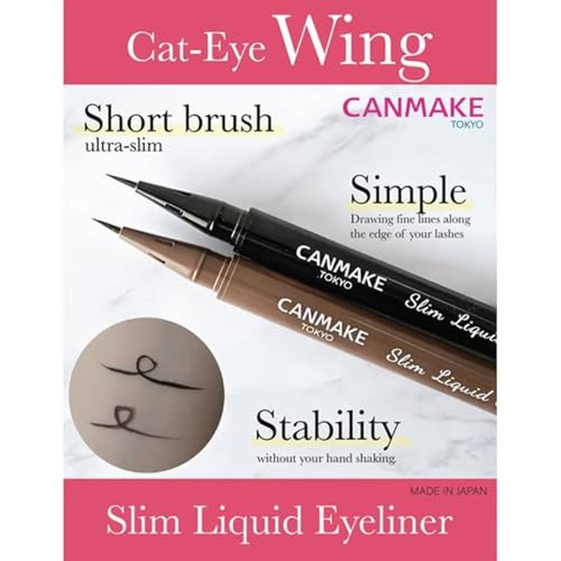 CANMAKE - Slim Liquid Eyeliner - Precision Short Fine Brush - 0.42oz (12g) (02 Brown)