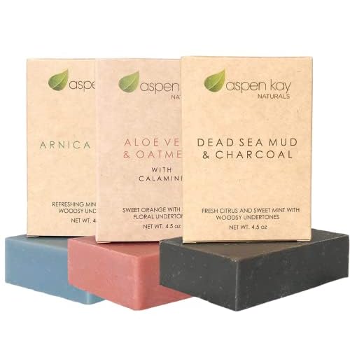 Soap Set - Made with Natural and Organic Ingredients. Gentle Soap. 1 Arnica & Mint - 1 Calamine Soap ? 1 Dead Sea Mud & Charcoal Soap - 4.5oz Bar