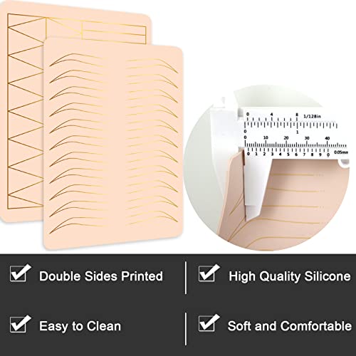 Guapa 3pcs Silicone Eyebrow Practice Skin Ombre Powder Brows Fake Skin Sheet Double Sides Microblading Practice Skin for Tatto Artists and Beginners (3pcs Skins with Golden Outline)