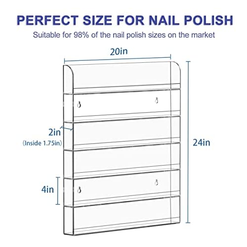 FEMELI 20 * 24 Inch Nail Polish Wall Racks 1 Pack, Hold Up to 120 Bottles,Clear Acrylic Nail Polish Shelf Organizer Wall Mounted 6 Rows (1)