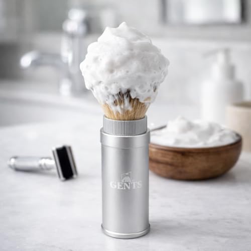 6-Inch Travel Shaving Brush with Collapsible Canister - Silver Men’s Grooming