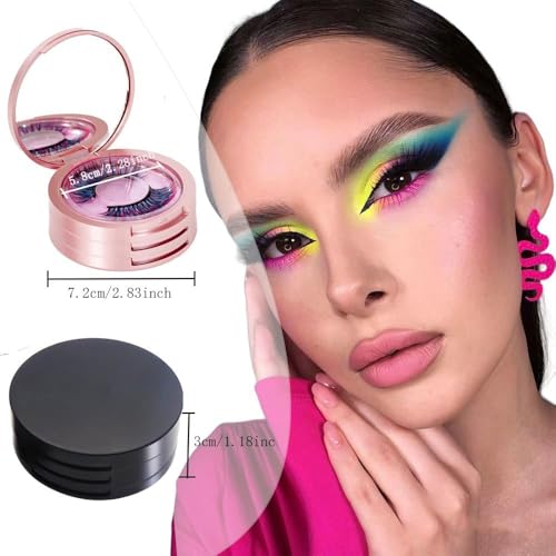 Eyelash Storage Box-2 Pack Eyelash Holder Case with Mirror 3Layers Circle Eyelash Box with Lash Holder Empty Makeup Case Travel for Women and Girls£¨Rose Gold)£©