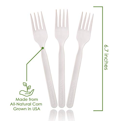 Ecovita Compostable Large Forks - 500 Disposable Eco-Friendly Utensils, 7in