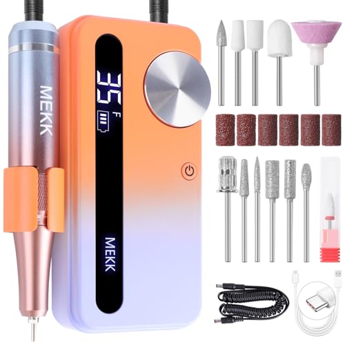 MEKK Professional Orange Blue 35000RPM Cordless Nail Drill E-File for Acrylic Gel Nails