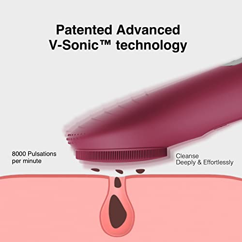 Face Scrubber, N?graCoola CLIE Facial Cleansing Brush, Waterproof and Rechargeable Face Scrub Brush for Men & Women, Cleansing, Exfoliating and Massaging, Electric Face Wash Brush - Berry