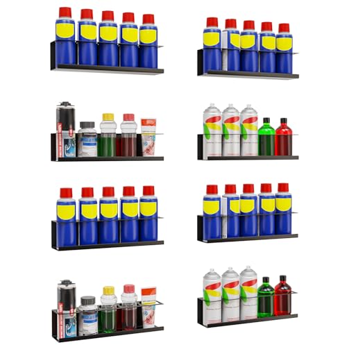 Black Wall-Mounted Spray Bottle Holder 8-Pack Heavy-Duty Steel Storage Rack