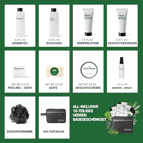 Herbal Men's Bath & Body Gift Set - 10 Pieces Spa Collection